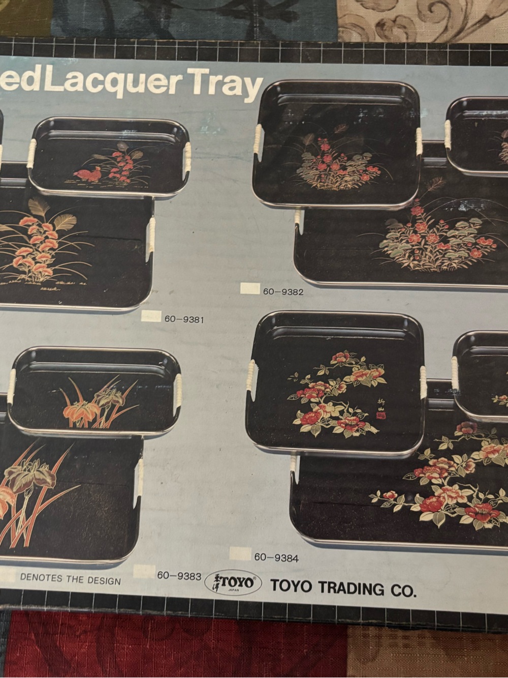 TOYO Black Lacquer Tray with Floral Hand-Painted Motif
